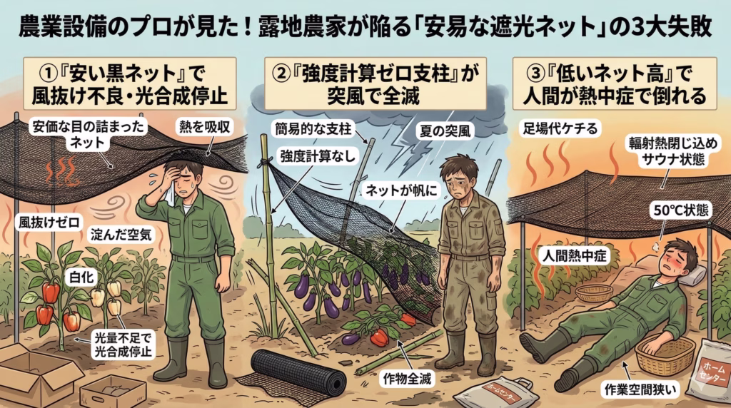 「安易な遮光ネット」の3大失敗イラスト