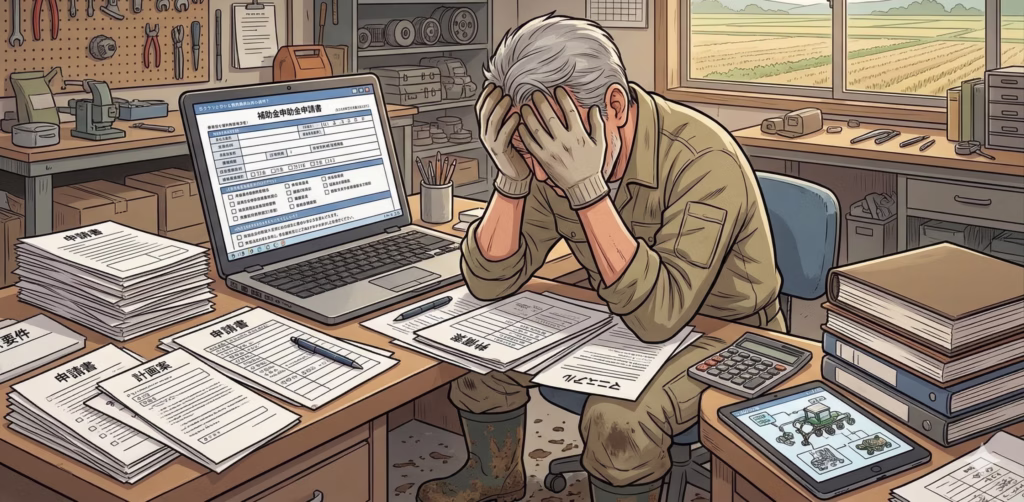 補助金申請に悩む農家男性