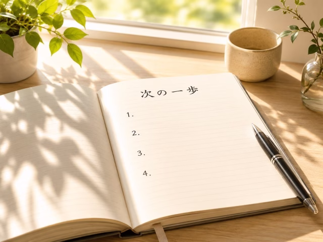 実家の畑を放置せず、解決に向けて「次の一歩」を書き出すためのノートのイメージ