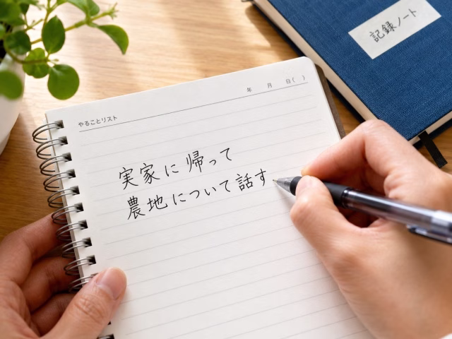 手帳に具体的な行動をメモする手元