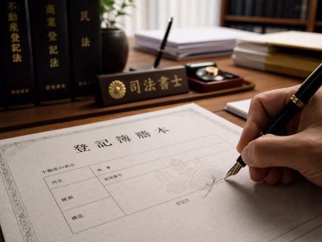 相続登記の書類に記入する手元