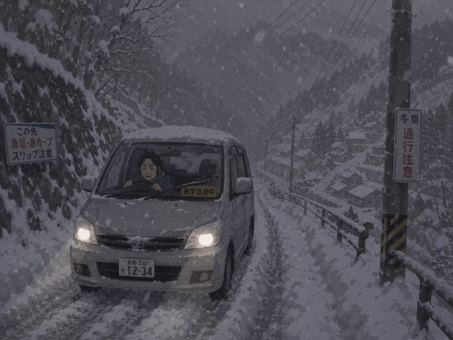 悪天候により、通学や送迎の車の運転時間が大幅に伸び疲弊する様子