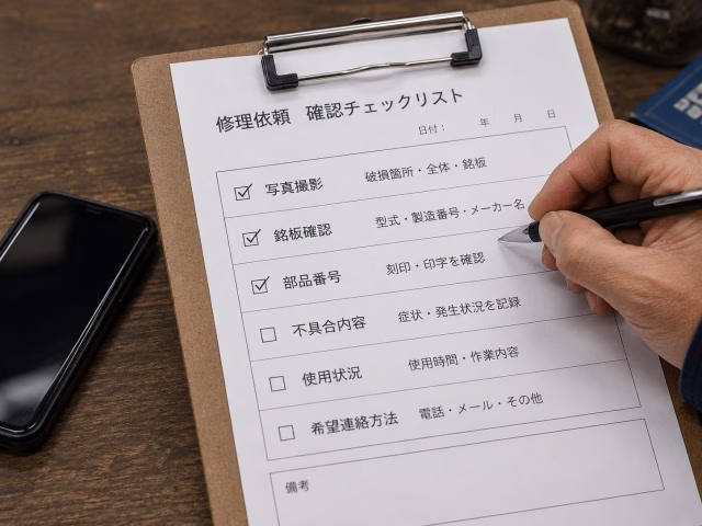 必要な情報をまとめたチェックリストに書き込んでいる様子