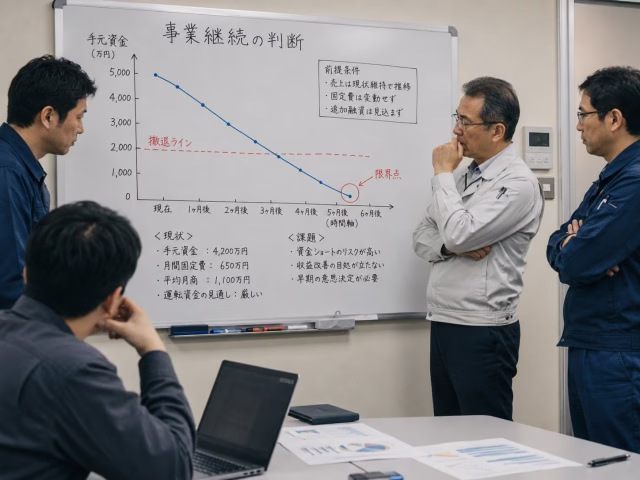 投資前に会議で撤退ラインを明確に決めている様子