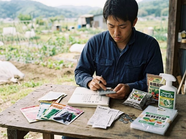 農業副業で必要になる種苗代や肥料代などの経費を確認している様子