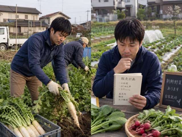 農業アルバイトと事業型副業農業の違いを比較している様子