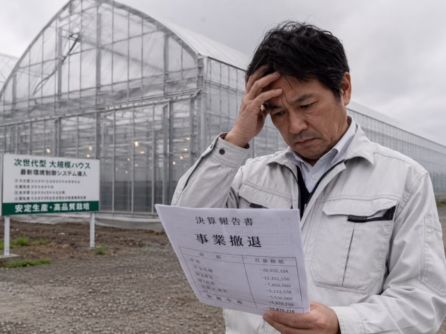 設備投資が重くのしかかり、撤退を決断する経営者のイメージ